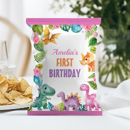 Dinosaur Girl First Birthday Chip Bag Wrapper Flyer