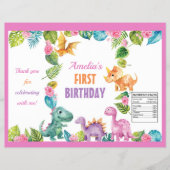 Dinosaur Girl First Birthday Chip Bag Wrapper Flyer (Vorne)
