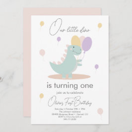 Dinosaur Girl Pink Blue Lila Geburtstagsparty Einladung