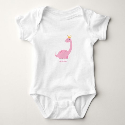 Dinosaur Girl Pink Illustriert Baby T - Shirt (Vorderseite)