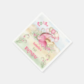 Dinosaur Girl Pink Pastel Niedlich Floral 1. Gebur Serviette (Ecke)