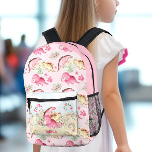 Dinosaur Girl Pink Pastell Niedlich Name Bedruckter Rucksack