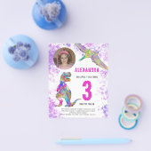 Dinosaur Girls 3. Geburtstag Party Foto Budget Flyer (Einzeln)