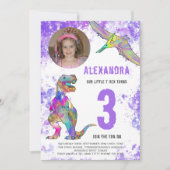 Dinosaur Girls 3. Geburtstags-Party Einladung (Vorderseite)