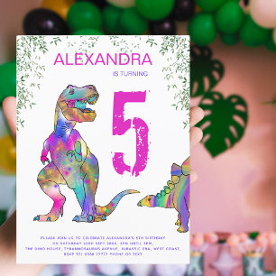 Dinosaur Girls 5th Birthday Party Budget Einladungspostkarte