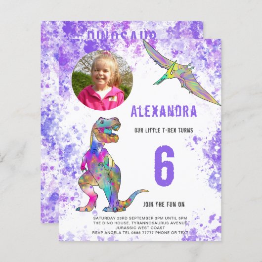 Dinosaur Girls Birthday Party Foto (Vorne/Hinten)