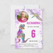 Dinosaur Girls Birthday Party Foto Einladung (Vorderseite)