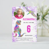 Dinosaur Girls Birthday Party Foto Einladung (Stehend Vorderseite)