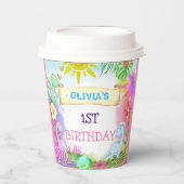 Dinosaur Girls Floral Glitzer Geburtstag Pappbecher (Vorderseite)