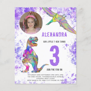 Dinosaur Girls Geburtstagsfeier Foto Budget Flyer
