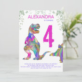 Dinosaur Girls Geburtstagsparty Einladung (Stehend Vorderseite)