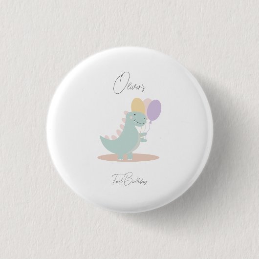 Dinosaur Girly Pink Blue Lilac Birthday Party Button (Vorderseite)
