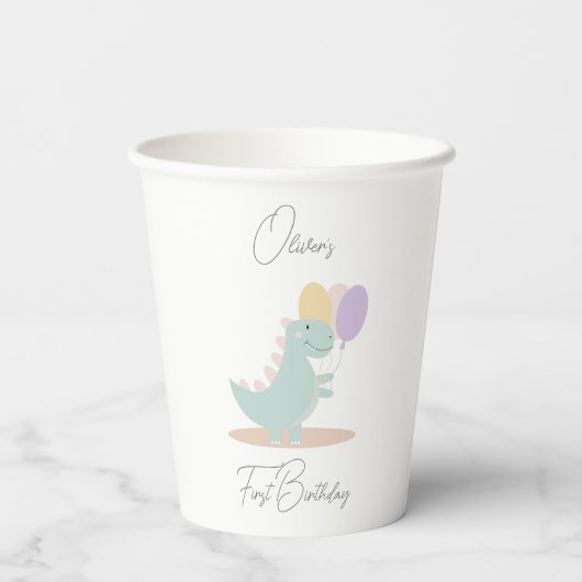 Dinosaur Girly Pink Blue Lilac Birthday Party Pappbecher (Rückseite)