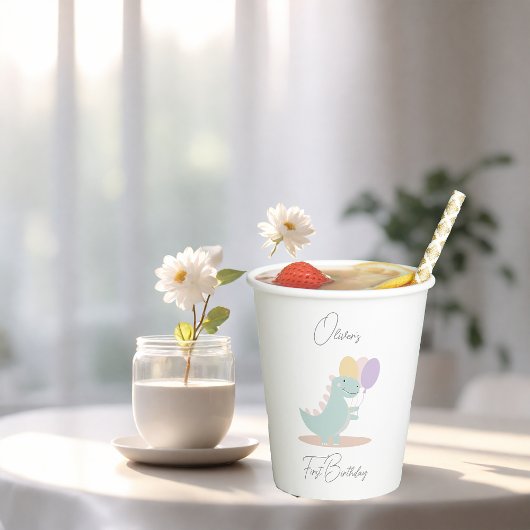 Dinosaur Girly Pink Blue Lilac Birthday Party Pappbecher