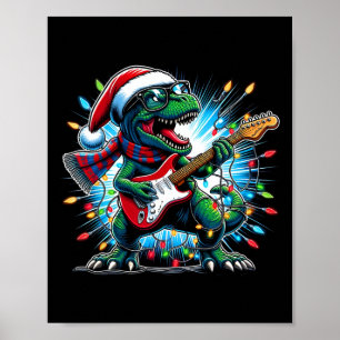 Dinosaur Gitarre Spieler Xmas Lustiger Trex Dinosa Poster