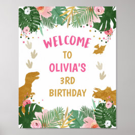 Dinosaur Gold Girl Blätter Jungle Begrüßungszeiche Poster