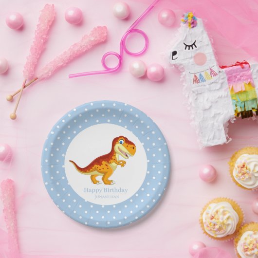 Dinosaur Gold T Rex Blue Boy Party Pappteller (Party)