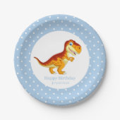 Dinosaur Gold T Rex Blue Boy Party Pappteller (Vorderseite)