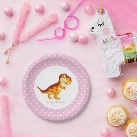 Dinosaur Gold T Rex Party Weiße Punkte Pappteller (Party)