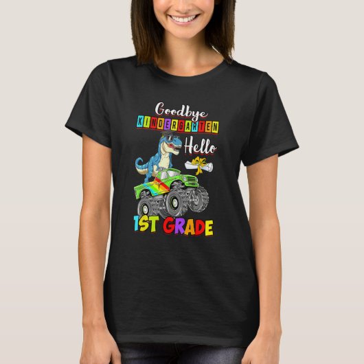 Dinosaur Goodbye Kindergarten Back To School Hello T-Shirt (Vorderseite)