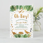 Dinosaur Green & Gold Safari Baby Dusche Einladung (Stehend Vorderseite)