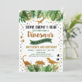 Dinosaur Green & Gold Safari Geburtstag Einladung (Stehend Vorderseite)