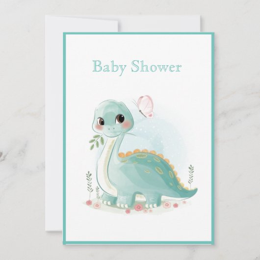 Dinosaur Green Watercolor Babydusche Einladung (Vorderseite)