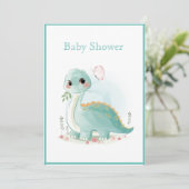 Dinosaur Green Watercolor Babydusche Einladung (Stehend Vorderseite)