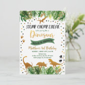 Dinosaur Greenery Birthday Einladung (Stehend Vorderseite)