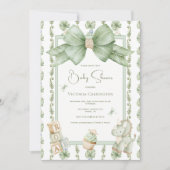 Dinosaur Greenery Bow Cute Baby Shower Invitation Einladung (Vorderseite)