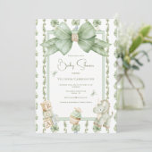 Dinosaur Greenery Bow Cute Baby Shower Invitation Einladung (Stehend Vorderseite)