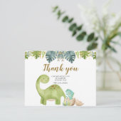 Dinosaur Greenery Floral Danke Karte (Stehend Vorderseite)