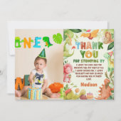 Dinosaur Greenery Geburtstag Foto Danke Karte (Vorderseite)