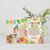 Dinosaur Greenery Geburtstag Foto Danke Karte (Stehend Vorderseite)