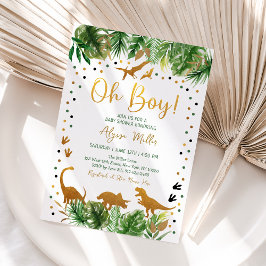 Dinosaur Greenery Gold Baby Shower Einladung
