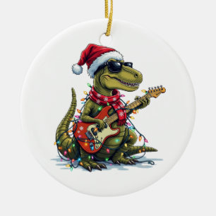 Dinosaur Guitar Player Xmas Keramik Ornament