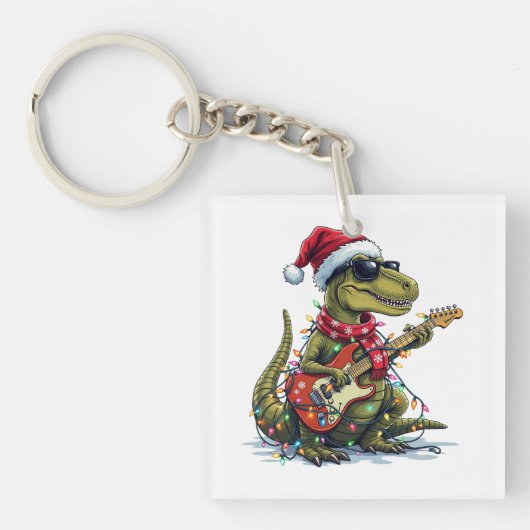 Dinosaur Guitar Player Xmas Schlüsselanhänger (Vorderseite)