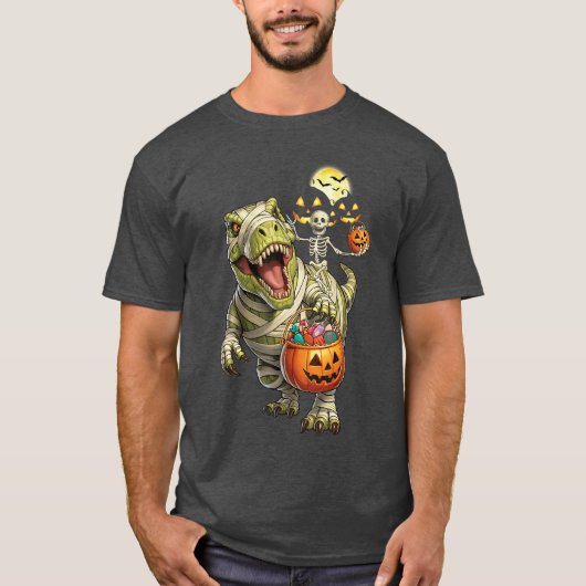 Dinosaur Halloween Skeleton Riding Mummy T Rex Cos T-Shirt (Vorderseite)