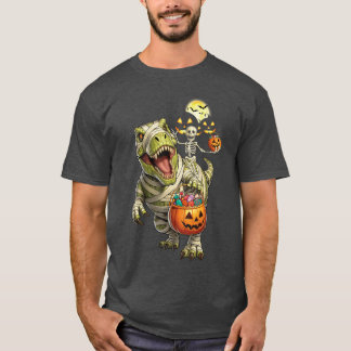 Dinosaur Halloween-Skelett reitet auf Mumie T Rex  T-Shirt