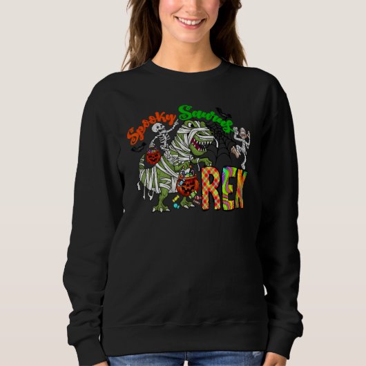 Dinosaur Halloween Spookysaurus Trex Trick Or Trea Sweatshirt (Vorderseite)