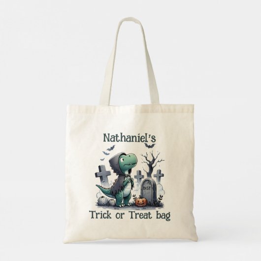 Dinosaur Halloween Trick oder Treat Tote Bag Tragetasche (Rückseite)