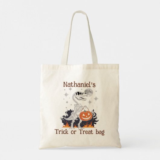 Dinosaur Halloween Trick oder Treat Tote Bag Tragetasche (Rückseite)