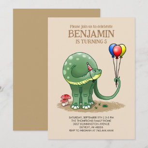 Dinosaur hält Luftballons Geburtstag Einladung