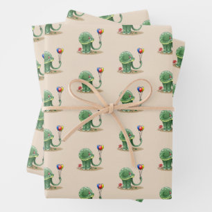 Dinosaur hält Luftballons Geburtstag Geschenkpapier Set