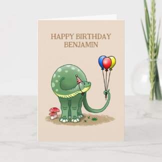 Dinosaur hält Luftballons Geburtstag Karte