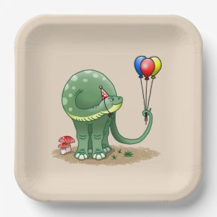 Dinosaur hält Luftballons Geburtstag Pappteller
