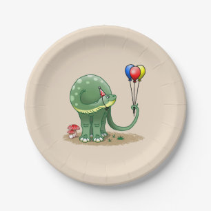 Dinosaur hält Luftballons Geburtstag Pappteller