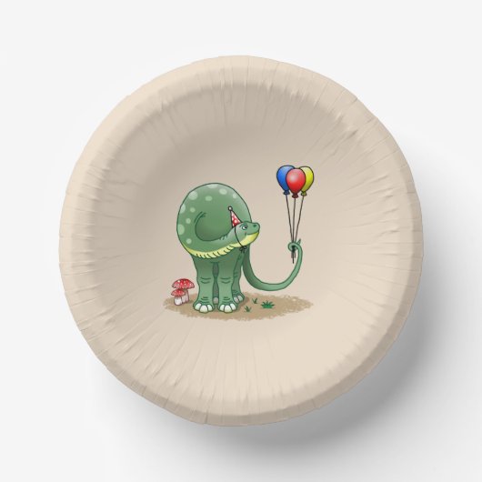 Dinosaur hält Luftballons Geburtstag Pappteller (Vorderseite)