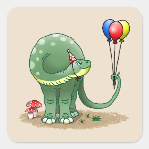 Dinosaur hält Luftballons Geburtstag Quadratischer Aufkleber