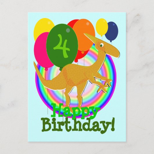 Dinosaur Happy Birthday Ballons 4 Postcard Postkarte (Vorderseite)